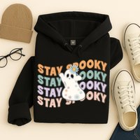 Groovy Stay Spooky Vibes Retro Floral Ghost Hippie Halloween Hoodie