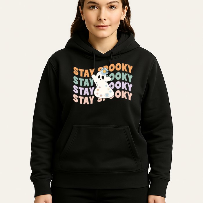 Groovy Stay Spooky Vibes Retro Floral Ghost Hippie Halloween Hoodie