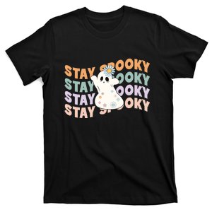 Groovy Stay Spooky Vibes Retro Floral Ghost Hippie Halloween T-Shirt