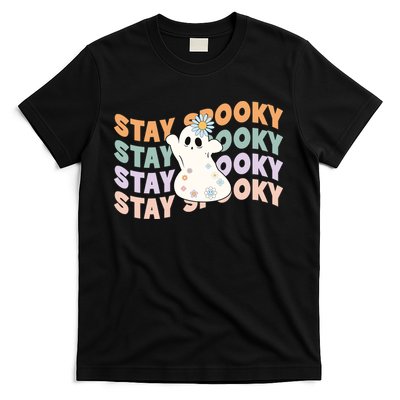 Groovy Stay Spooky Vibes Retro Floral Ghost Hippie Halloween T-Shirt