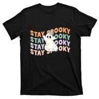 Groovy Stay Spooky Vibes Retro Floral Ghost Hippie Halloween T-Shirt