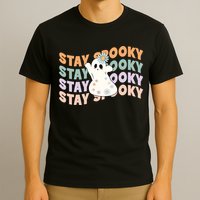 Groovy Stay Spooky Vibes Retro Floral Ghost Hippie Halloween T-Shirt