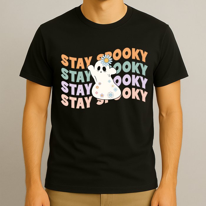 Groovy Stay Spooky Vibes Retro Floral Ghost Hippie Halloween T-Shirt
