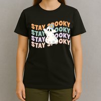 Groovy Stay Spooky Vibes Retro Floral Ghost Hippie Halloween T-Shirt
