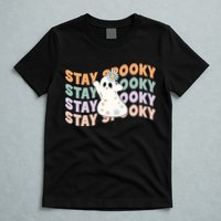 Groovy Stay Spooky Vibes Retro Floral Ghost Hippie Halloween T-Shirt
