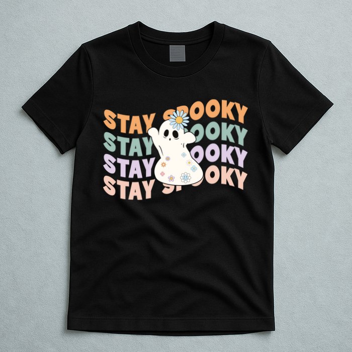 Groovy Stay Spooky Vibes Retro Floral Ghost Hippie Halloween T-Shirt
