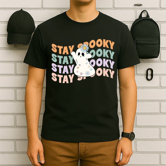 Groovy Stay Spooky Vibes Retro Floral Ghost Hippie Halloween T-Shirt