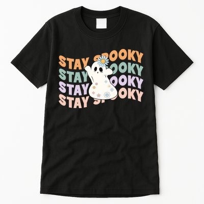 Groovy Stay Spooky Vibes Retro Floral Ghost Hippie Halloween Tall T-Shirt