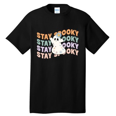 Groovy Stay Spooky Vibes Retro Floral Ghost Hippie Halloween Tall T-Shirt