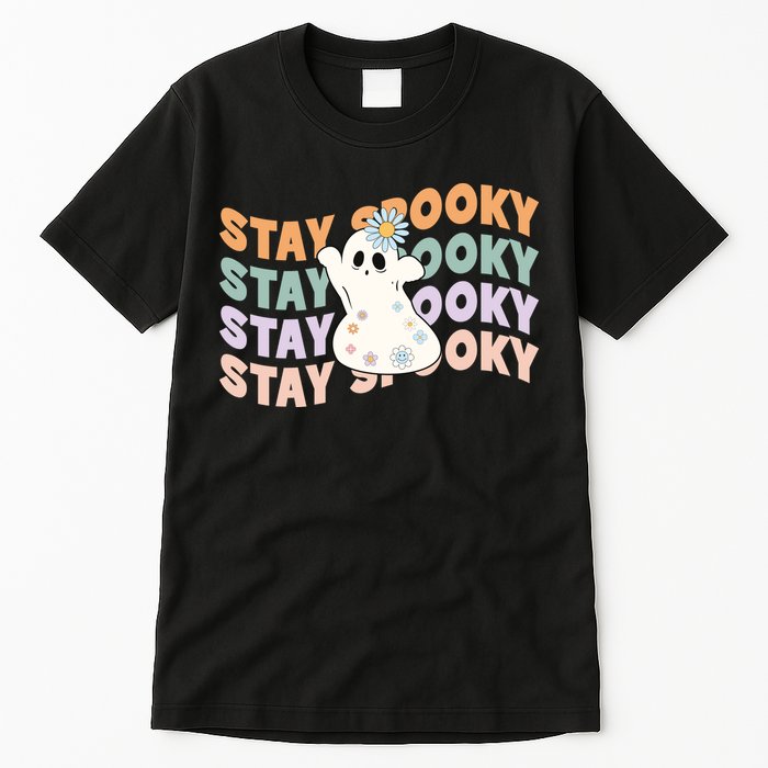 Groovy Stay Spooky Vibes Retro Floral Ghost Hippie Halloween Tall T-Shirt