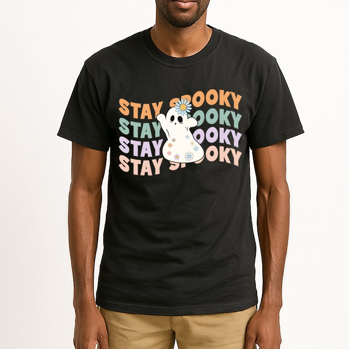 Groovy Stay Spooky Vibes Retro Floral Ghost Hippie Halloween Tall T-Shirt