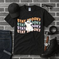 Groovy Stay Spooky Vibes Retro Floral Ghost Hippie Halloween Tall T-Shirt