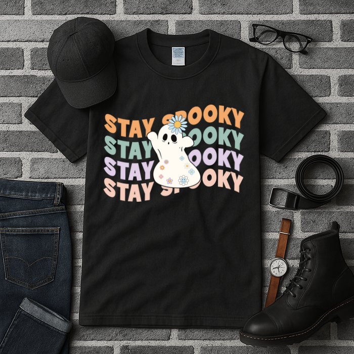 Groovy Stay Spooky Vibes Retro Floral Ghost Hippie Halloween Tall T-Shirt