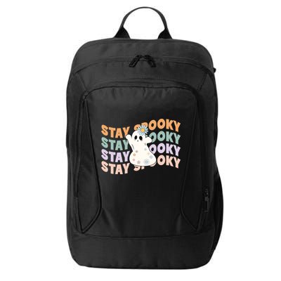 Groovy Stay Spooky Vibes Retro Floral Ghost Hippie Halloween City Backpack