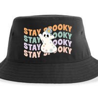 Groovy Stay Spooky Vibes Retro Floral Ghost Hippie Halloween Sustainable Bucket Hat