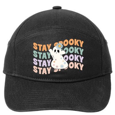 Groovy Stay Spooky Vibes Retro Floral Ghost Hippie Halloween 7-Panel Snapback Hat