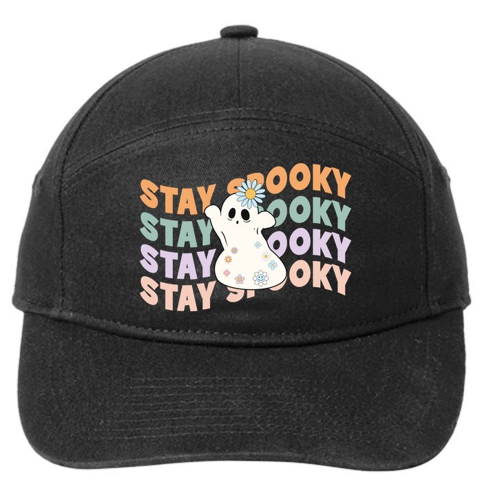 Groovy Stay Spooky Vibes Retro Floral Ghost Hippie Halloween 7-Panel Snapback Hat