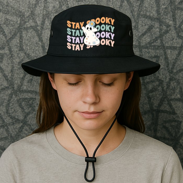 Groovy Stay Spooky Vibes Retro Floral Ghost Hippie Halloween Bucket Hat