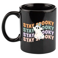 Groovy Stay Spooky Vibes Retro Floral Ghost Hippie Halloween 11oz C Handle Ceramic Mug