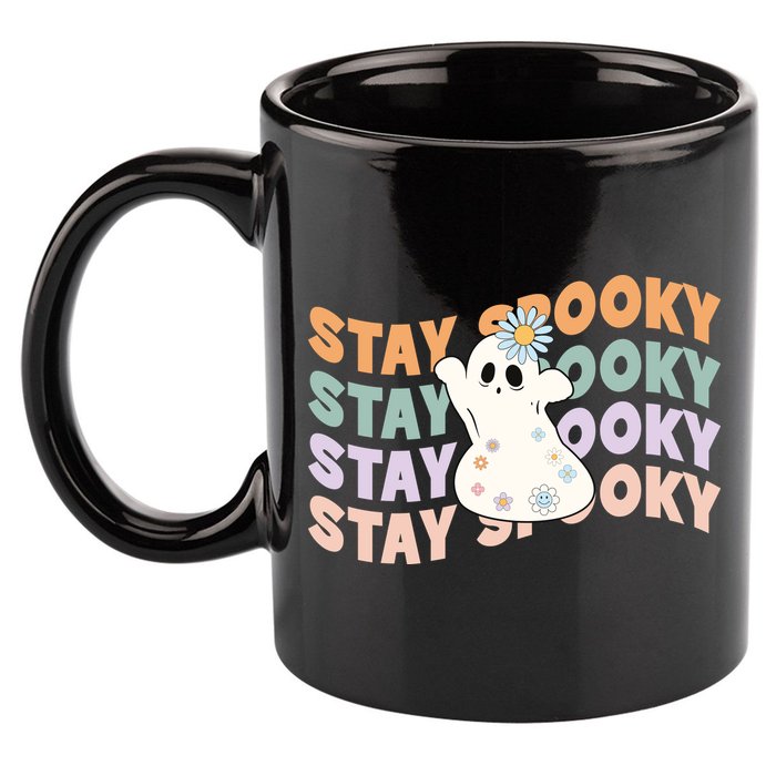 Groovy Stay Spooky Vibes Retro Floral Ghost Hippie Halloween 11oz C Handle Ceramic Mug
