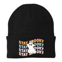 Groovy Stay Spooky Vibes Retro Floral Ghost Hippie Halloween Beanie