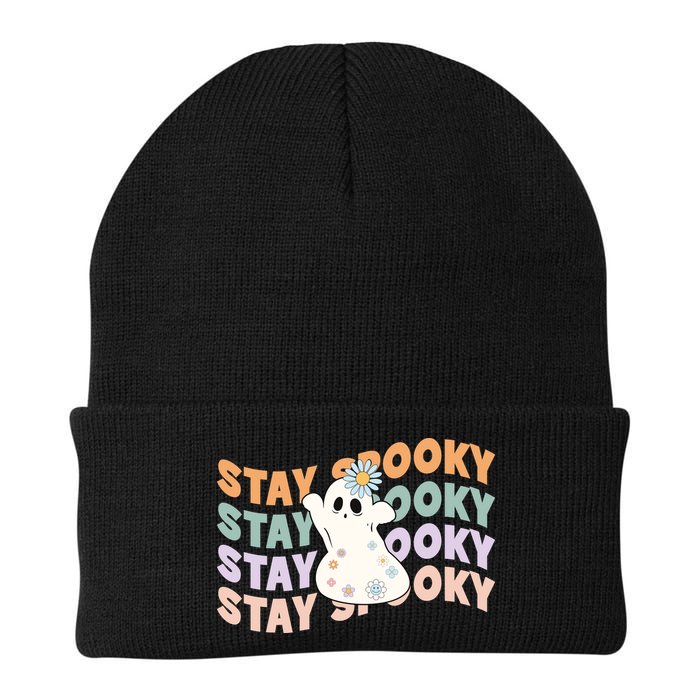 Groovy Stay Spooky Vibes Retro Floral Ghost Hippie Halloween Beanie