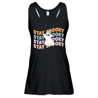 Groovy Stay Spooky Vibes Retro Floral Ghost Hippie Halloween Ladies Essential Flowy Tank