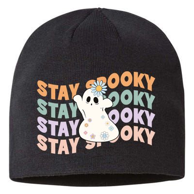 Groovy Stay Spooky Vibes Retro Floral Ghost Hippie Halloween Sustainable Beanie