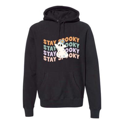 Groovy Stay Spooky Vibes Retro Floral Ghost Hippie Halloween Premium Hoodie