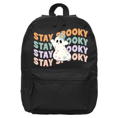 Groovy Stay Spooky Vibes Retro Floral Ghost Hippie Halloween 16 in Basic Backpack