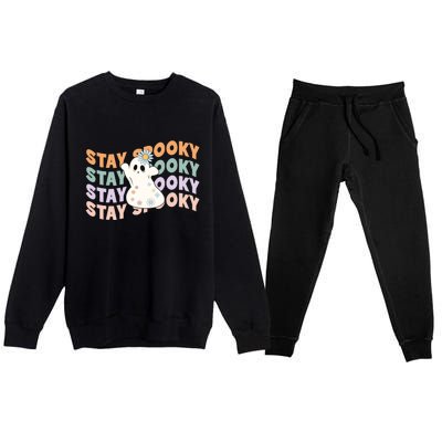 Groovy Stay Spooky Vibes Retro Floral Ghost Hippie Halloween Premium Crewneck Sweatsuit Set