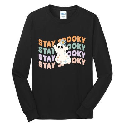 Groovy Stay Spooky Vibes Retro Floral Ghost Hippie Halloween Tall Long Sleeve T-Shirt