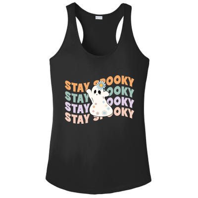 Groovy Stay Spooky Vibes Retro Floral Ghost Hippie Halloween Ladies PosiCharge Competitor Racerback Tank