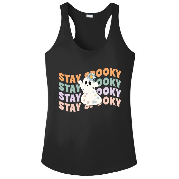 Groovy Stay Spooky Vibes Retro Floral Ghost Hippie Halloween Ladies PosiCharge Competitor Racerback Tank