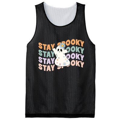 Groovy Stay Spooky Vibes Retro Floral Ghost Hippie Halloween Mesh Reversible Basketball Jersey Tank