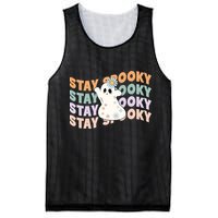 Groovy Stay Spooky Vibes Retro Floral Ghost Hippie Halloween Mesh Reversible Basketball Jersey Tank