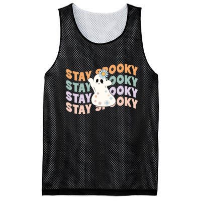 Groovy Stay Spooky Vibes Retro Floral Ghost Hippie Halloween Mesh Reversible Basketball Jersey Tank