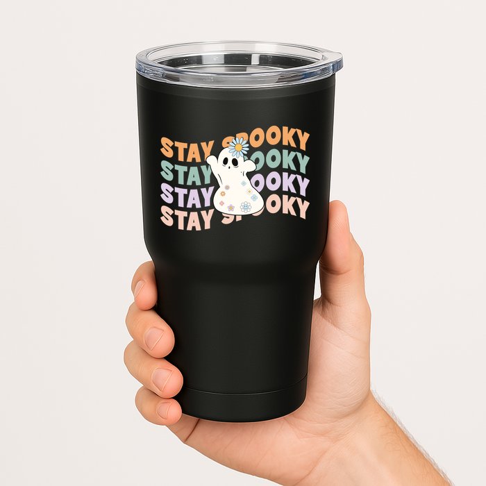Groovy Stay Spooky Vibes Retro Floral Ghost Hippie Halloween Tumbler