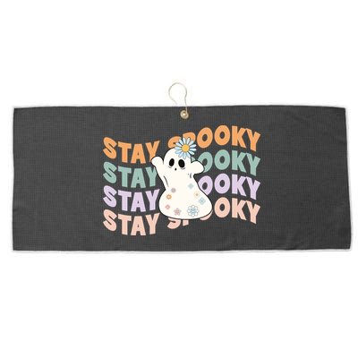 Groovy Stay Spooky Vibes Retro Floral Ghost Hippie Halloween Large Microfiber Waffle Golf Towel