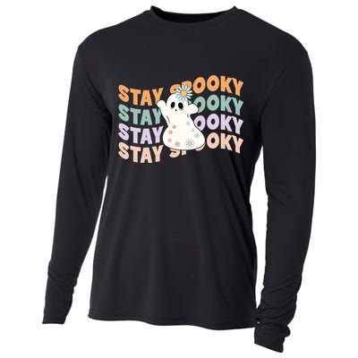 Groovy Stay Spooky Vibes Retro Floral Ghost Hippie Halloween Cooling Performance Long Sleeve Crew