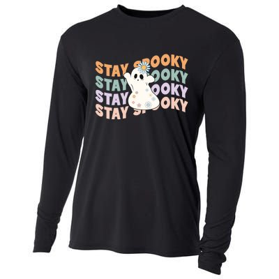 Groovy Stay Spooky Vibes Retro Floral Ghost Hippie Halloween Cooling Performance Long Sleeve Crew