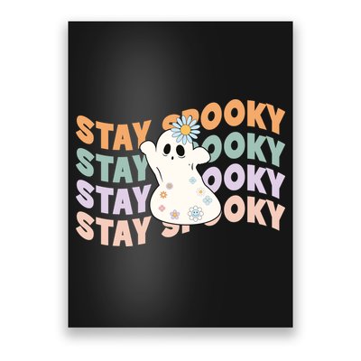 Groovy Stay Spooky Vibes Retro Floral Ghost Hippie Halloween Poster