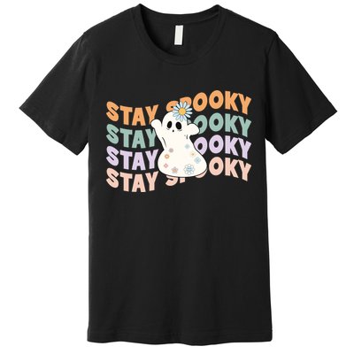 Groovy Stay Spooky Vibes Retro Floral Ghost Hippie Halloween Premium T-Shirt