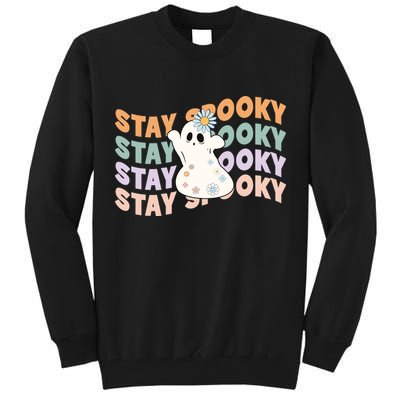 Groovy Stay Spooky Vibes Retro Floral Ghost Hippie Halloween Tall Sweatshirt