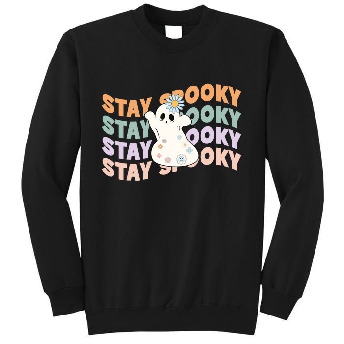 Groovy Stay Spooky Vibes Retro Floral Ghost Hippie Halloween Tall Sweatshirt