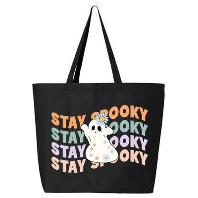 Groovy Stay Spooky Vibes Retro Floral Ghost Hippie Halloween 25L Jumbo Tote