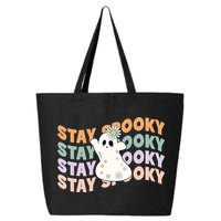 Groovy Stay Spooky Vibes Retro Floral Ghost Hippie Halloween 25L Jumbo Tote