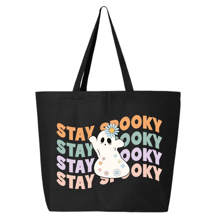 Groovy Stay Spooky Vibes Retro Floral Ghost Hippie Halloween 25L Jumbo Tote