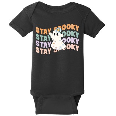 Groovy Stay Spooky Vibes Retro Floral Ghost Hippie Halloween Baby Bodysuit