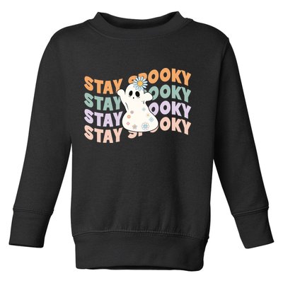 Groovy Stay Spooky Vibes Retro Floral Ghost Hippie Halloween Toddler Sweatshirt